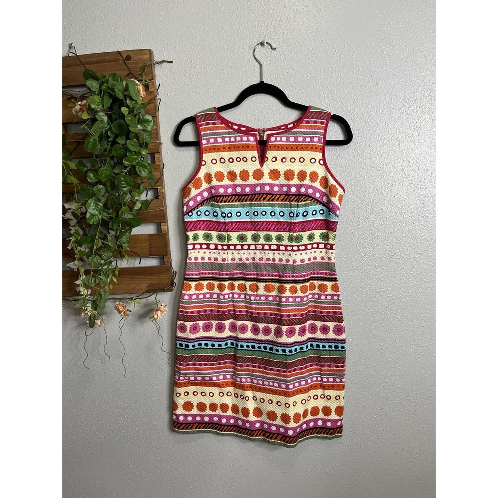 Talbots Bright Colorful Striped Floral Sheath Dress Size 4 Petite